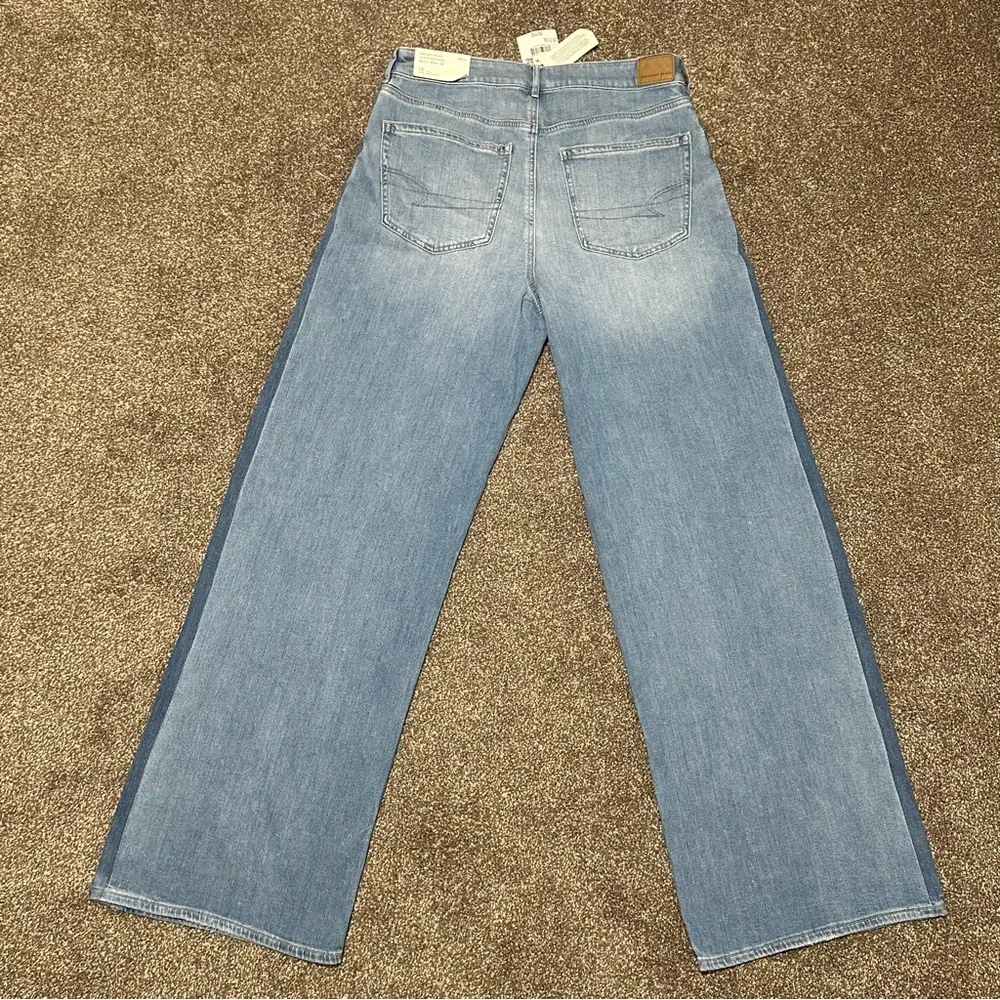 AE Dreamy Drape Stretch Stripe Super High-Waisted Baggy Wide-Leg Jean (12 Long) - Picture 4 of 8